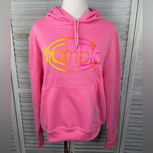 CHAMPION Women's Reverse Weave Hoodie Sweatshirt w Gradient Logo Coral/Pink-XL